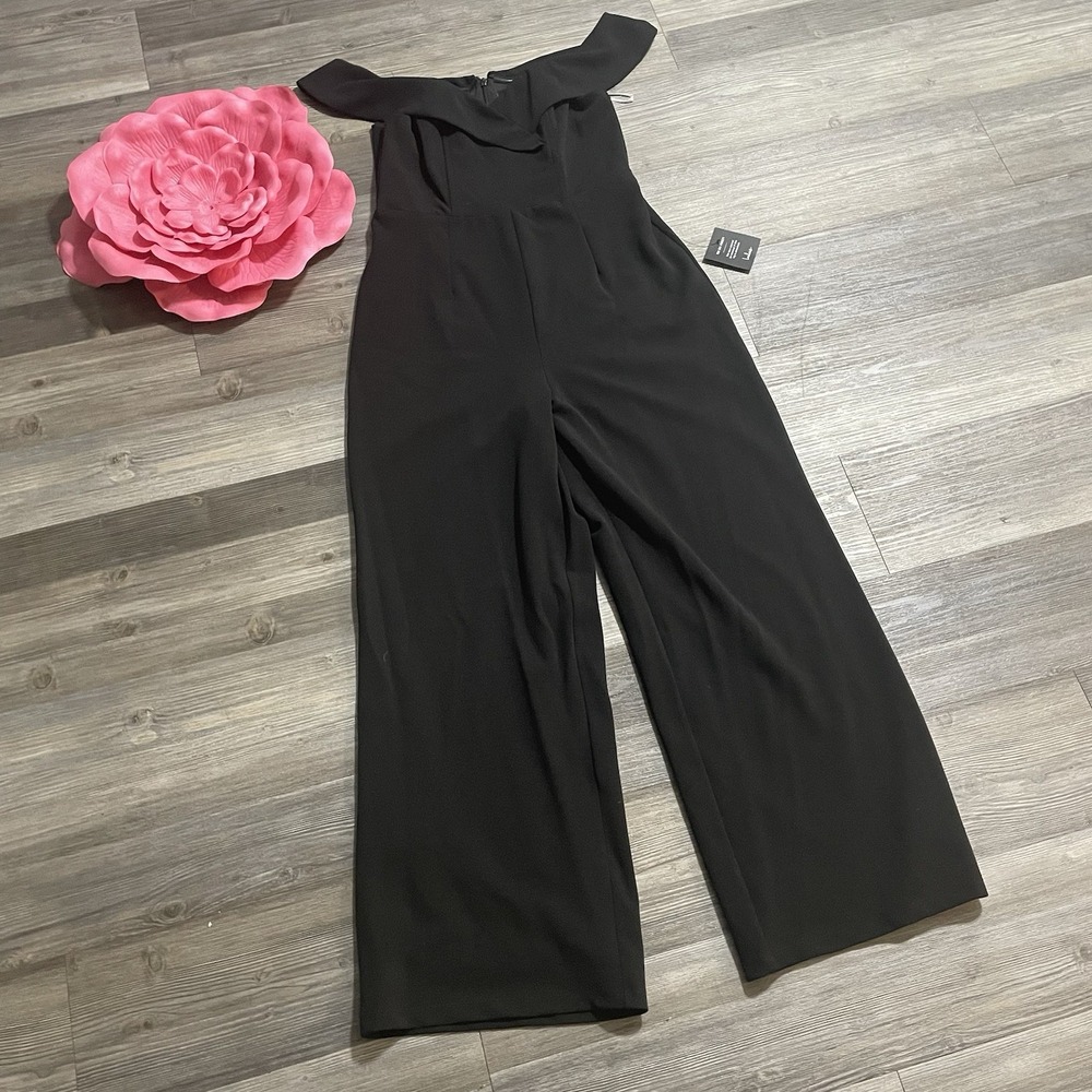 NWT LULUS XL Black Love Me Tomorrow Wide Leg Off The Shoulder Jumpsuit Stretch - Picture 5 of 13